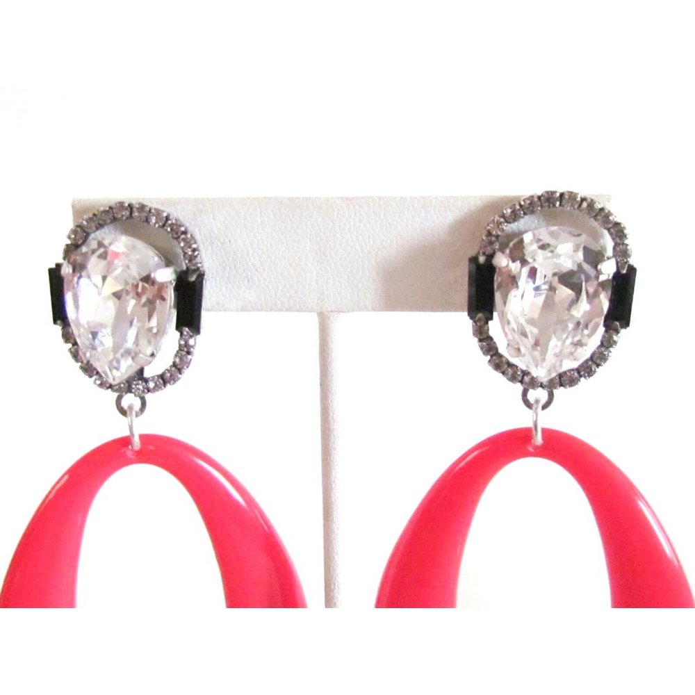 Dannijo Elvis Silver Plated Red Enamel Crystal Oval Designer Pierced Earring's - Picture 10 of 15
